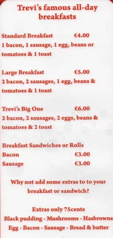 Trevi Bar Menu for under 10 euros