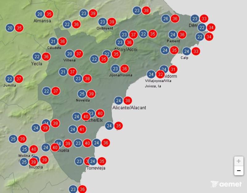 Extreme temperature alerts: Alicante weather forecast July 17-20