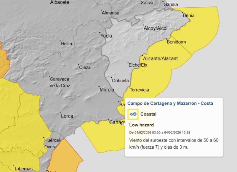 60kmh winds forecast for Murcia this Wednesday and Thursday